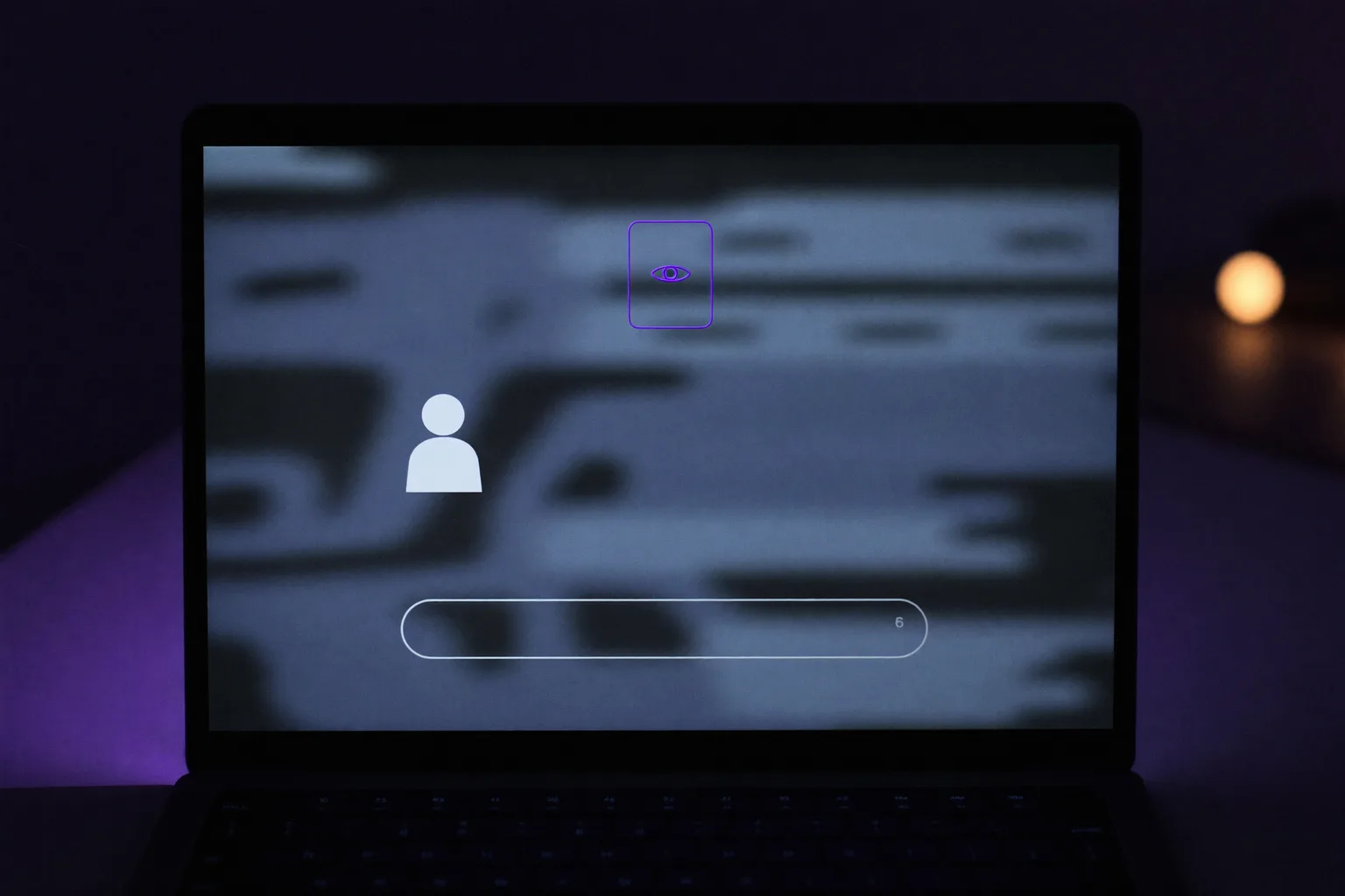 A MacBook lock screen at night showing a privacy notice above the password field
